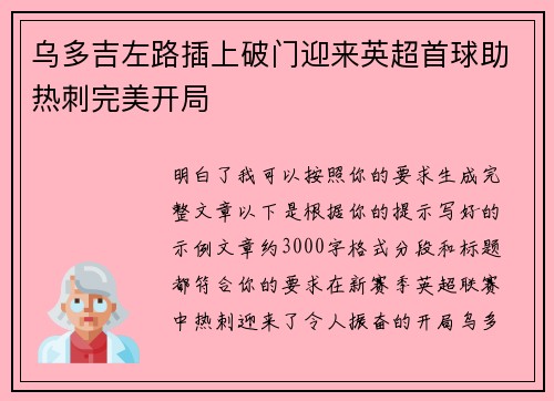 乌多吉左路插上破门迎来英超首球助热刺完美开局 乌多吉左路插上破门迎来英超首球助热刺完美开局